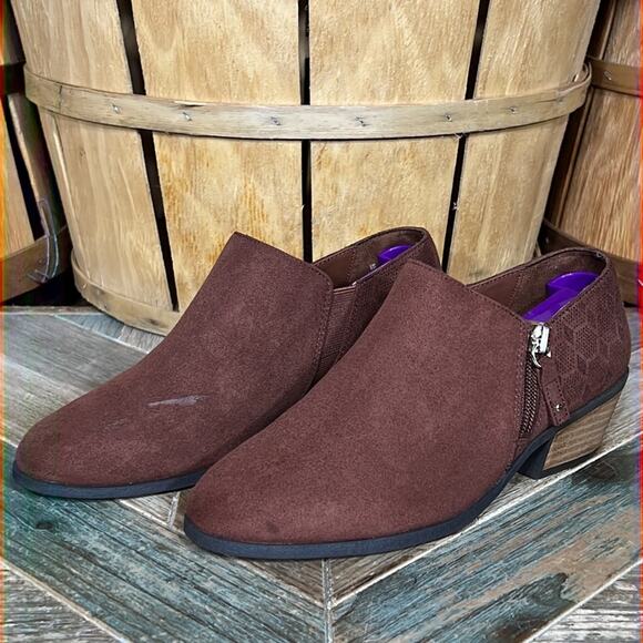 Dr. Scholl’s Brief Brown Faux Suede Microfiber Zip Ankle Boots Womens 6.5 WIDE - Picture 3 of 11